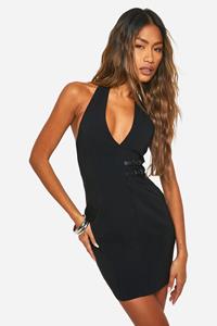 Boohoo Mini Jurk Met Ceintuur En Gesp Detail, Black