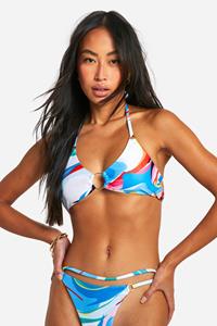 Boohoo Abstracte Bikini Top Met Ketting Detail, Light Blue