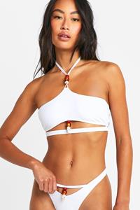 Boohoo Halter Bikini Top Met Kraaltjes En Schelpen Zoom, White