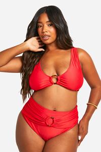 Boohoo Plus Bikini Top Met Lage Ronde Hals, O-Ring En Laag Decolleté, Red
