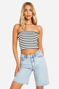 Boohoo Gestreepte Long Line Jean Grazer Bandeau Top, Mono