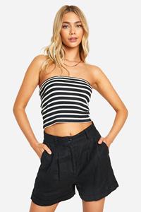 Boohoo Gestreepte Long Line Jean Grazer Bandeau Top, Black