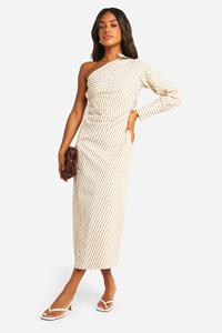 Boohoo Gestreepte Asymmetrische Midaxi Blouse Jurk, Brown