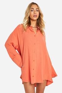 Boohoo Linnen Blouse Jurk Met Wijde Mouwen, Orange