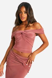 Boohoo Strakke Opgeknoopte Crop Top Met Uitgesneden Hals, Rose