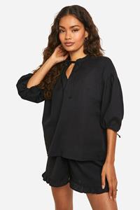 Boohoo Top Met Hals Strik En Pofmouwen, Black