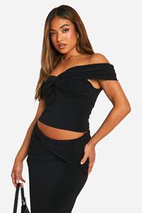 Boohoo Petite Dubbele Strakke Gedraaide Crop Top, Black