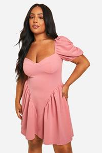 Boohoo Plus Skater Jurk Met Korset Detail, Blush