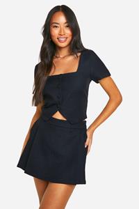 Boohoo Getailleerde Korte Blazer Met Vierkante Hals En Korte Mouwen, Black