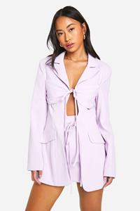 Boohoo Getailleerde Blazer Met Strik, Lilac