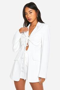 Boohoo Getailleerde Blazer Met Strik, Ivory
