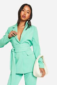 Boohoo Getailleerde Blazer Met Obi Ceintuur, Emerald