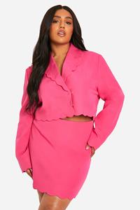 Boohoo Plus Korte Blazer Met Geribbelde Zoom, Hot Pink