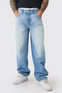Boohoo Onbewerkte Baggy Denim Jeans Met Dubbele Tailleband In Lichtblauw, Light Blue