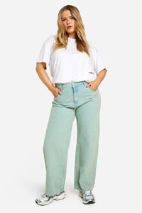 Boohoo Plus Acid Wash Gebleekte Jeans Met Rechte Pijpen, Light Blue