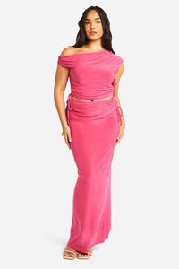 Boohoo Plus Dubbele Strakke Asymmetrische Top En Rok Set, Candy Pink