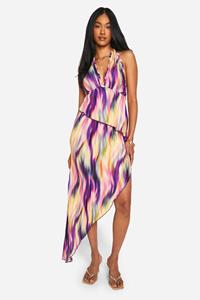 Boohoo Asymmetrische Tie Dye Plisse Maxi Rok, Purple