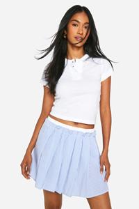 Boohoo Gekreukelde Geplooide Mini Rok Met Contrasterende Tailleband, Blue