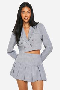 Boohoo Monochrome Geplooide Monochrome Mini Mini Jurk Met Krijtstrepen En Losvallende Zoom, Pale Grey