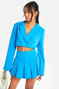 Boohoo Geplooid Mini Mini Rokje Met Losvallende Zoom, Azure