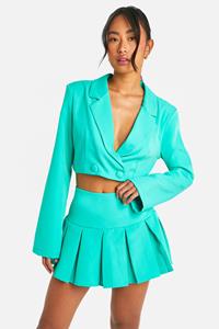 Boohoo Geplooid Mini Mini Rokje Met Losvallende Zoom, Bright Green