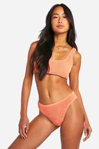 Boohoo Premium Gekreukeld Boomerang Bikini Broekje, Coral