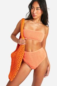 Boohoo Premium Gekreukelde Bandeau Bikini Top, Coral