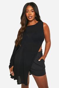 Boohoo Plus Long Line Top Met Hoge Hals, Black