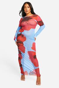 Boohoo Plus Bloemen Maxi Strand Jurk, Blue