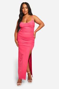 Boohoo Plus Strakke Kanten Power Mesh Jurk, Hot Pink