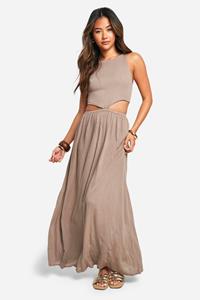 Boohoo Kaasdoek Maxi Jurk Met Uitsnijding, Mushroom