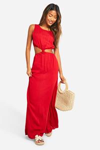 Boohoo Opgeknoopte Kaasdoek Maxi Jurk, Red