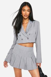 Boohoo Monochrome Korte Blazer Met Krijtstrepen, Pale Grey