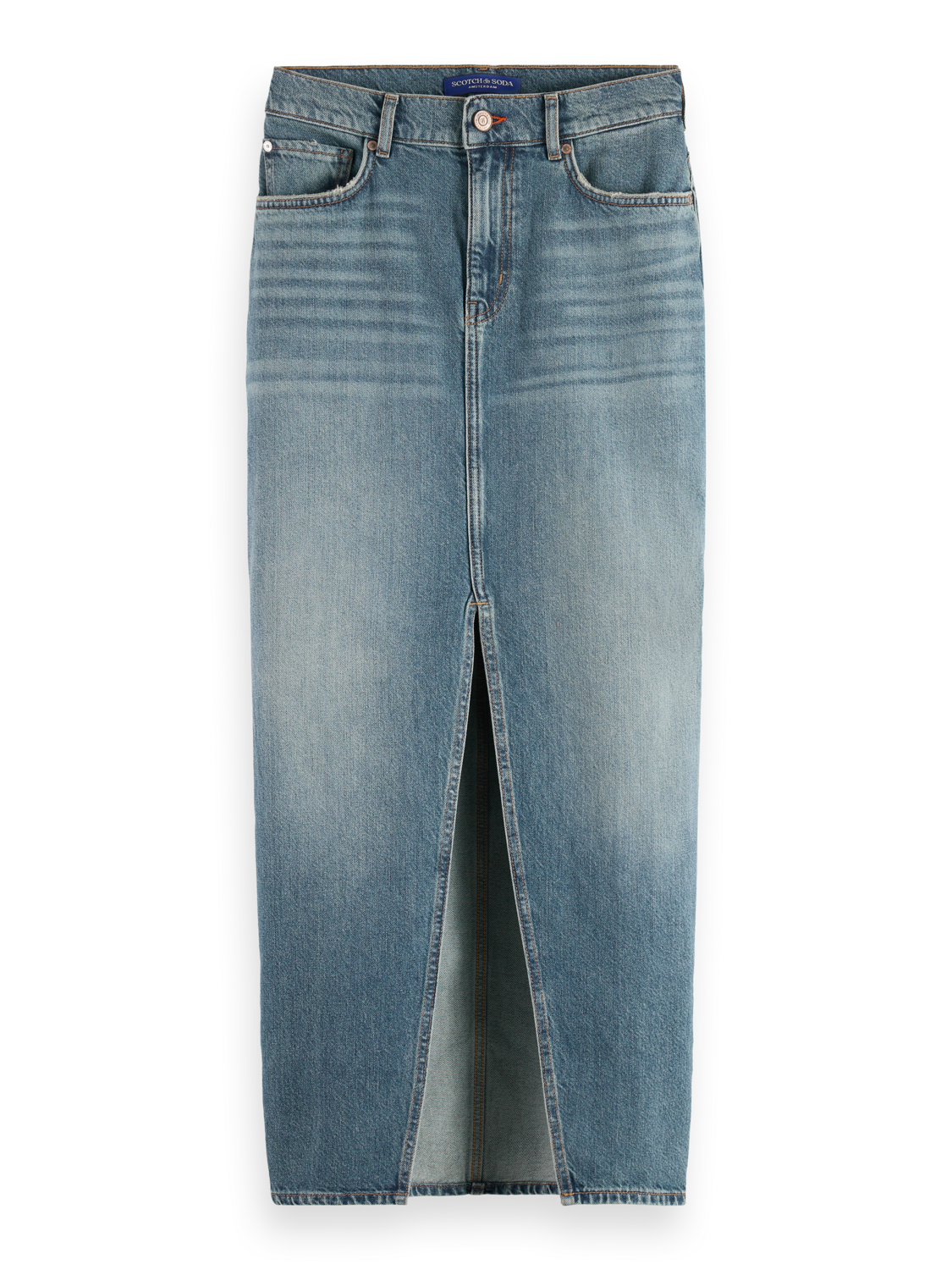 Scotch & Soda 178152 410 long vintage washed denim skirt with front split navy