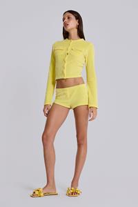 Jaded London Lemon Velour Mini Shorts