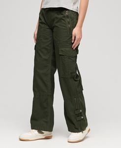 Superdry Vrouwen Cargobroek met Wijde Pijpen en Lage Taille Groen