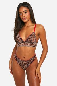 Boohoo Mesh Bralette Met Geplooide Zoom En Slip, Leopard