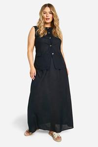 Boohoo Plus Long Line Gilet En Maxi Rok Set, Black