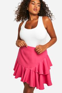 Boohoo Plus Geweven Mini Rokje Met Geplooide Zoom, Hot Pink