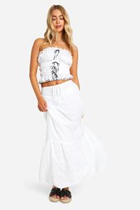 Boohoo Contrasterende Broderie Maxi Rok Met Strik, White