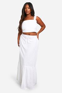 Boohoo Plus Maxi Rok Met Strik, White
