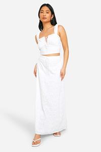 Boohoo Petite Contrasterende Broderie Maxi Rok Met Strik, White