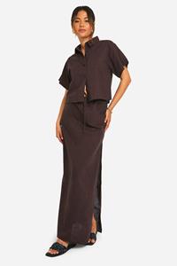 Boohoo Katoenen Maxi Rok Met Touwtjes, Chocolate