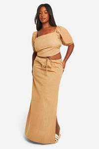Boohoo Plus Katoenen Maxi Rok Met Touwtjes, Stone