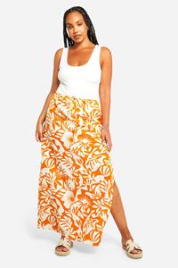 Boohoo Plus Katoenen Maxi Rok Met Abstracte Print, Orange