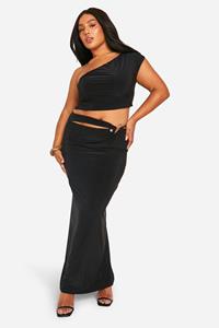 Boohoo Plus Strakke Maxi Rok Met Uitsnijding En Zoom Detail, Black