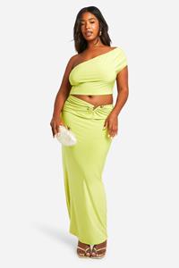Boohoo Plus Strakke Maxi Rok Met Uitsnijding En Zoom Detail, Lime