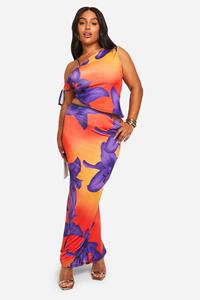 Boohoo Plus Strakke Bloemen Maxi Rok Met Print, Orange
