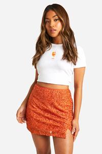 Boohoo Petite Mini Rokje Met Pailletten, Orange