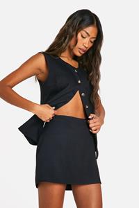 Boohoo Linnen Look Mini Mini Rokje Met Textuur, Black